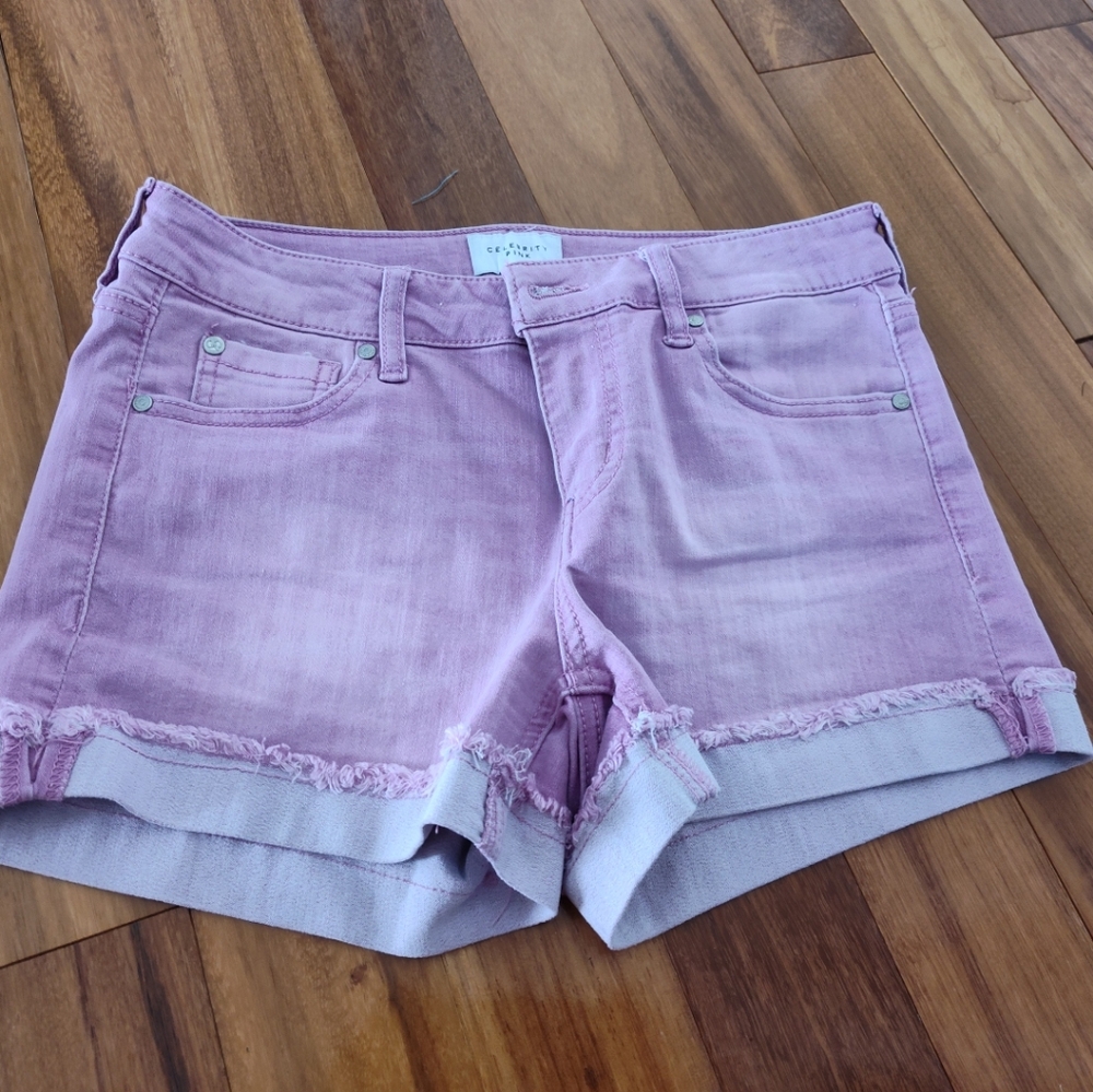 Celebrity Pink Jean Shorts with Cuffed Hem Light Purple Womens Juniors Ladies
